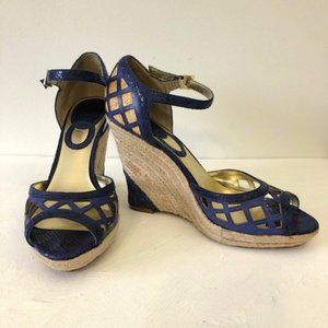 Charles David Snakeskin and Raffia Wedge Sandals